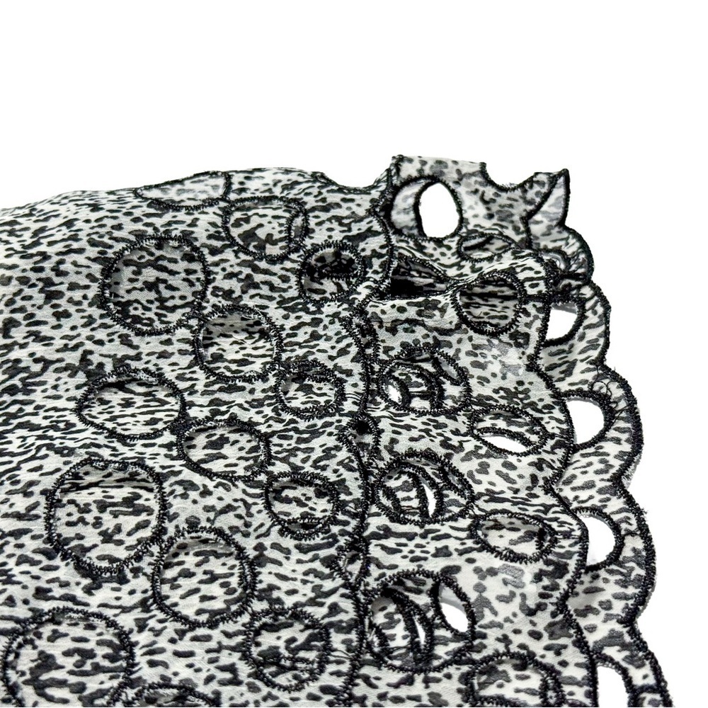 Bar III Womens Large Black White Animal Print Smocked Waist Eyelet Hem Dress - Picture 7 of 11